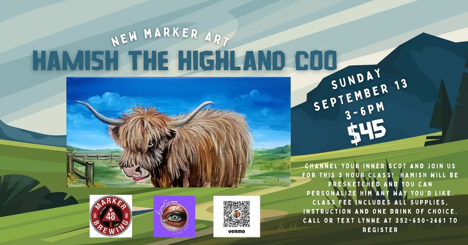 Hamish the Highland Coo Painting at Marker 48