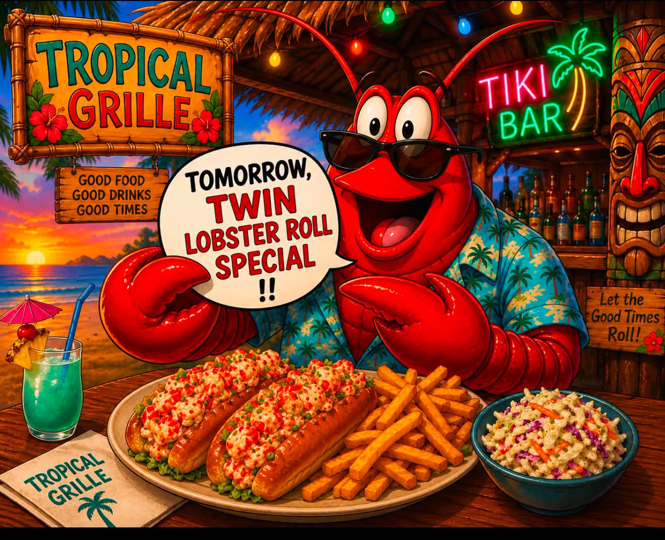 Twin Lobster Roll Speacial @ Hernando Beach Tropical Grill