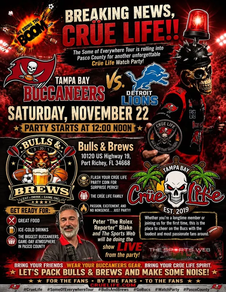 Crüe Life presents Some Of Everywhere Watch Party Tour stop Pasco County Buccaneers vs Lions at Bulls & Brews